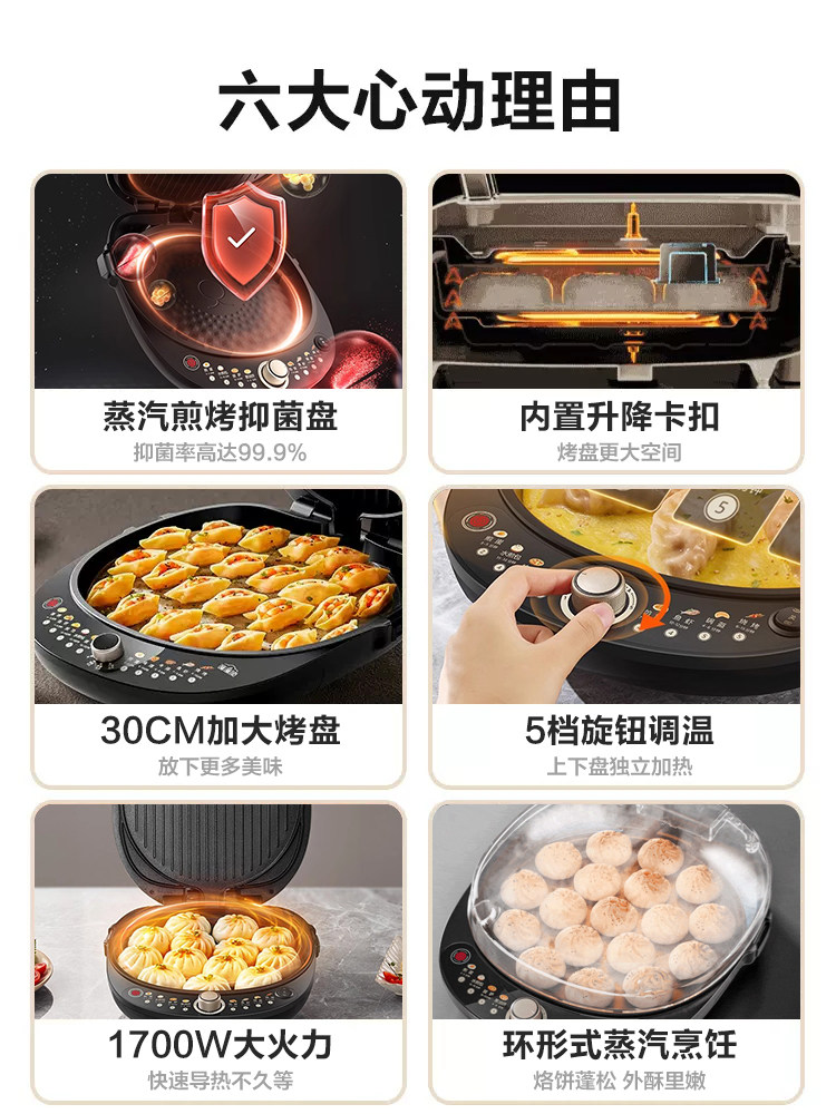 Supor Electric Griddle for Home Use, Double-Sided Heating, Electric Frying and Pancake Maker, All-In-One Machine, Small Size, 2025 New Model, Deepened and Enlarged