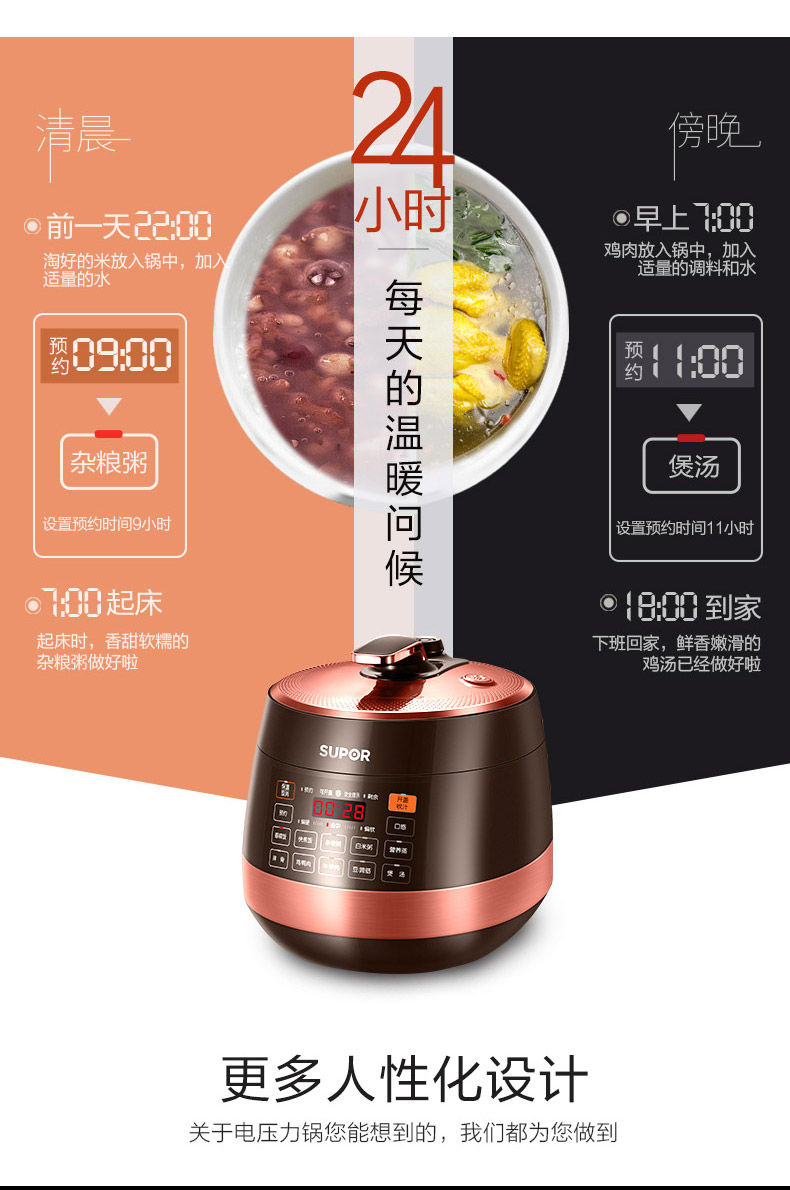 苏泊尔 触摸屏电压力锅 球釜双胆 一做饭一煲炖 5L 可选米粒软硬程度 图8