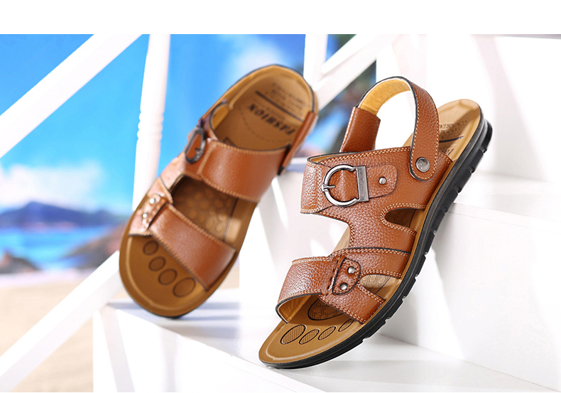 Mùa hè 2018 mới dép nam giày da nam đi biển thoáng khí dép da thông thường và dép nam chống trượt giày lacoste nam
