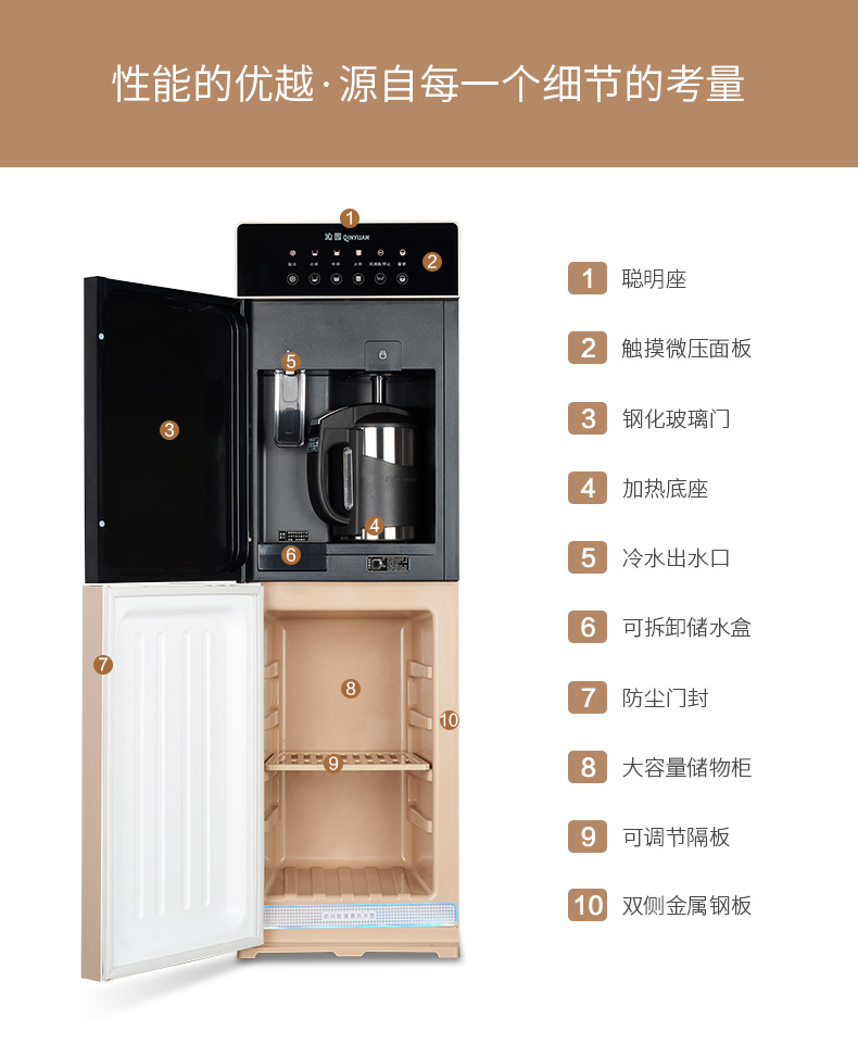 bình lọc nước để bàn 水 YL9766WZ hộ gia đình dọc cửa đôi ấm nóng lạnh băng lạnh tự động tiết kiệm năng lượng nhà trà máy lọc nước htech