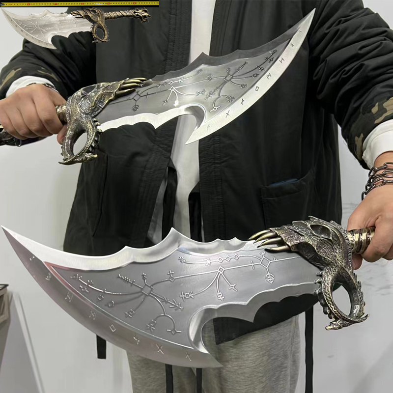 Hcmy God of War 5 Chaos Blade Kratos Chaos Dual Blade Chain Knife 1:1 Full Metal Cos Unsharpened