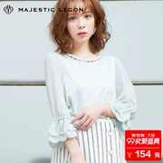 MAJESTICLEGON2018 mùa xuân vòng cổ ngọc trai đẹp lá sen tay áo tay áo voan 1085017519