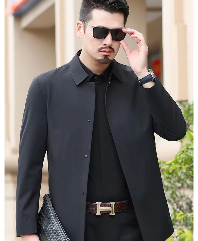 Áo xuân nam 2019 quần áo gió nam trung niên kinh doanh ve áo trong phần dài áo gió nam mỏng phần thường áo khoác bố - Áo gió áo gió đi phượt