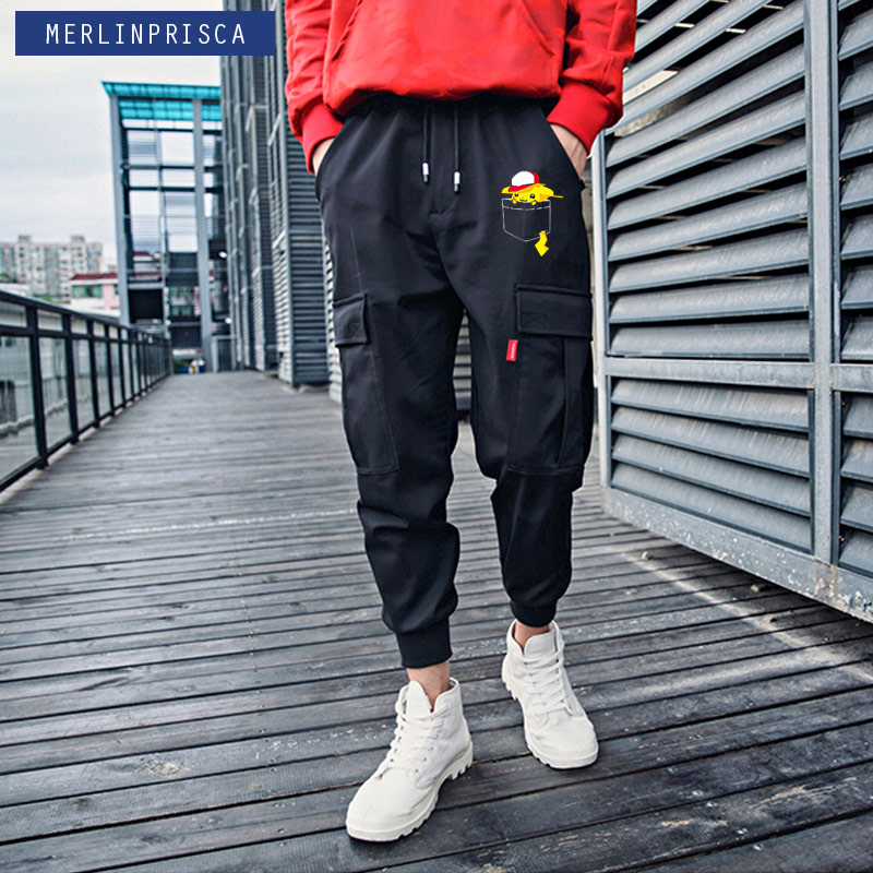 Quần ngoại vi Anime Pikachu Pokemon quần thường nam và nữ dệt kim Quần mỏng chân quần - Crop Jeans quần âu nam đẹp