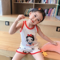 Childrens pure cotton vest shorts suit boy baby sleeveless T-shirt girl pyjamas sleeping pants princess home in summer