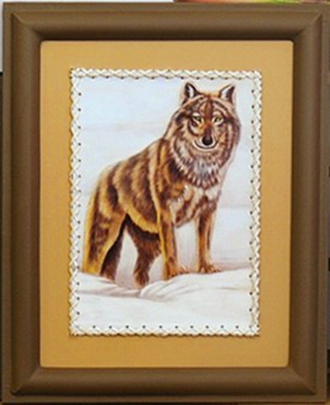 Mongolian craft gift decoration Mongolian characteristics Mongolian cowhide painting decorative painting leather handmade 34*42cm wolf figure