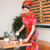 sáng tạo của Trung Quốc nhà hàng trang trại nhà hàng phòng trà bồi bàn quần áo làm việc mới Đông Bắc lớn hoa bộ mùa hè tay áo ngắn 