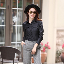 2020 Spring and Autumn Retro New Slim Neutral Wind Joker Top Female Temperament Pocket Shirt Collar base shirt