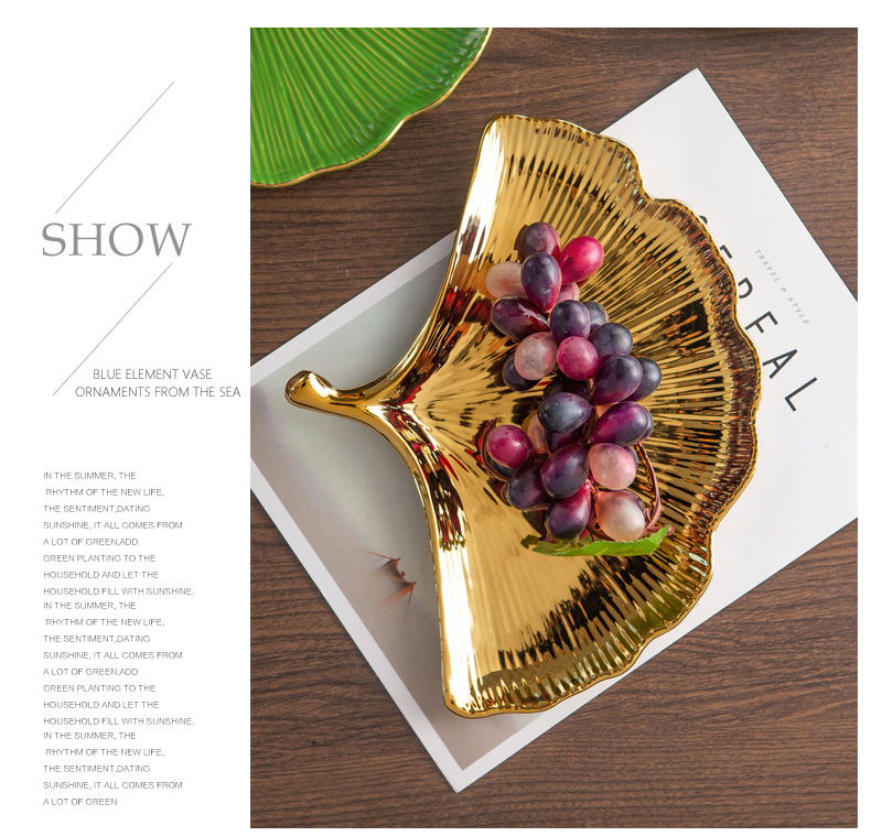 Up Phnom penh, ginkgo biloba ceramic snack dish plate to receive dish household example room soft adornment ornament furnishing articles