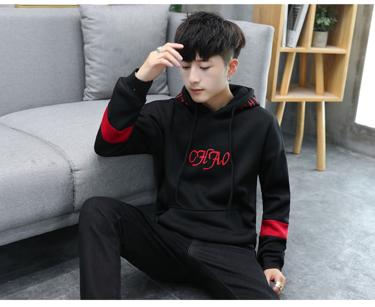 Áo len nam áo thun có mũ trùm đầu thêu áo len dài tay cho học sinh T phiên bản Hàn Quốc của xu hướng đẹp trai áo len nam áo hoodie nam đẹp