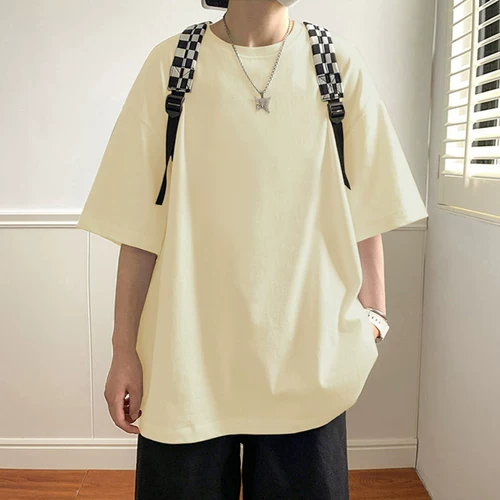 Хлопковая однотонная цветная приятная телу брендовая футболка с коротким рукавом, оверсайз