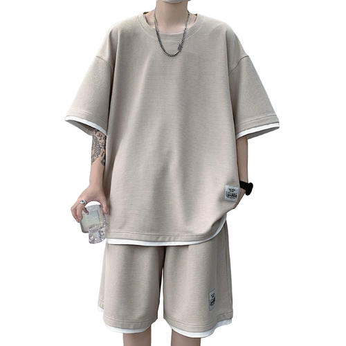 Летний тонкий спортивный комплект, трендовые шорты для отдыха, короткий рукав