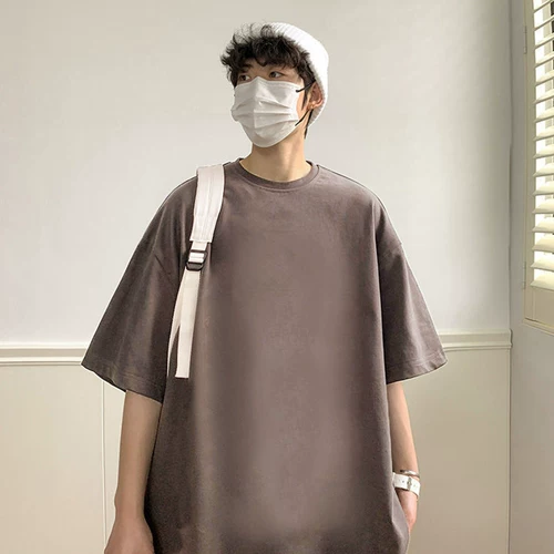 Хлопковая однотонная цветная приятная телу брендовая футболка с коротким рукавом, оверсайз