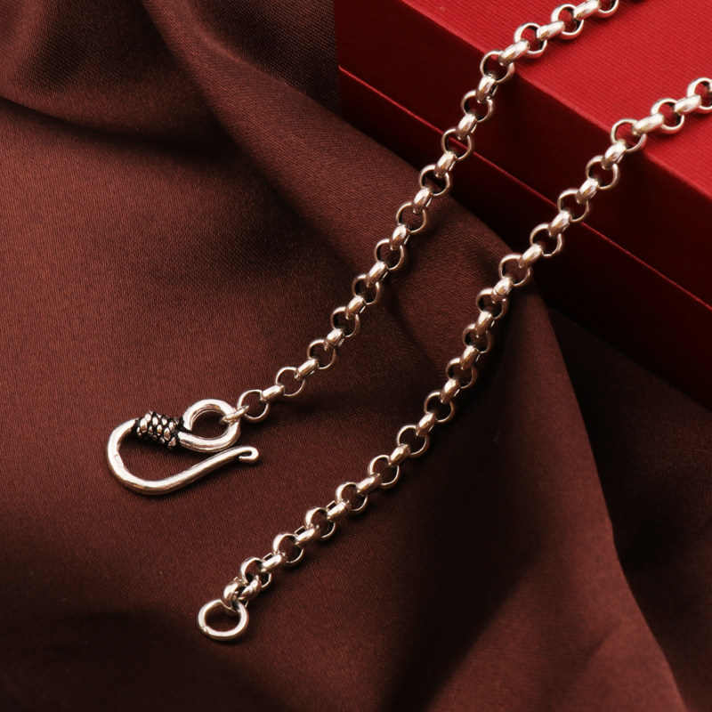 S925 silver necklace men's trendy hip-hop men's trendy chain simple European and American personality street all-match thick chain accessories