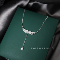 The Korean version of the new silver-coated sky makes the wing necklace female fashion flow Su shiny and slightly inlaid zircon pendant