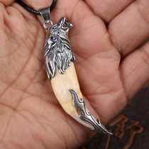 Year of the Ox wolf tooth pendant 925 sterling silver set necklace mens tide net red envelope True black dog tooth drag tooth belongs to the ox pendant