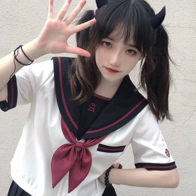 Nuoli Chiyangzhong JK uniform original orthodox bad girl embroidery sailor suit basic dark school suit
