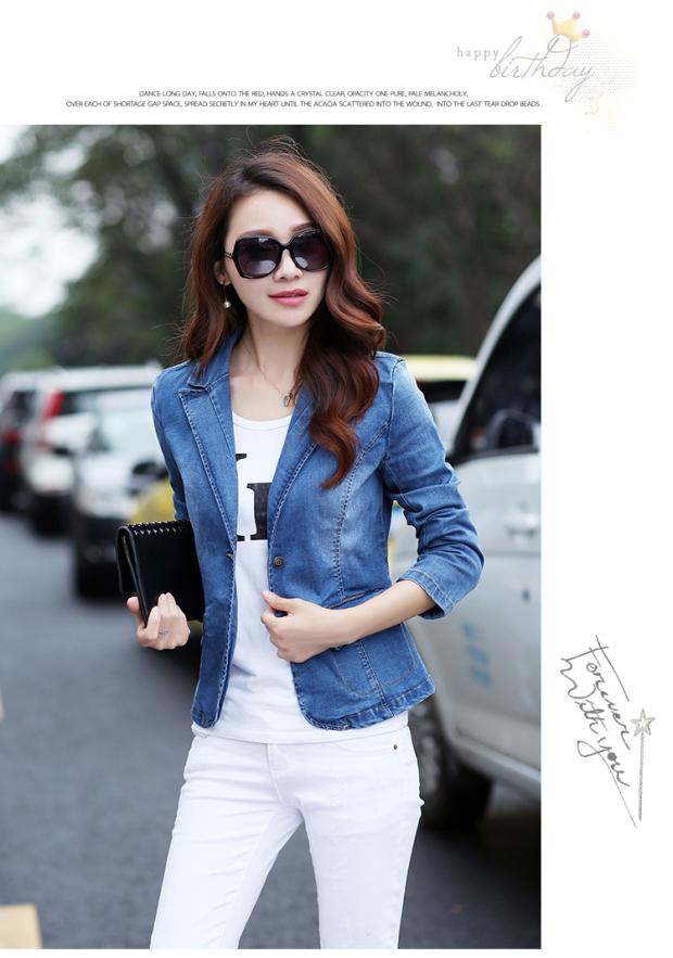 Áo khoác denim, ngắn nữ, phù hợp với nhỏ, mùa xuân và mùa thu, khí chất mới của Hàn Quốc, đa năng, mỏng, mỏng, ve áo vest công sở nữ