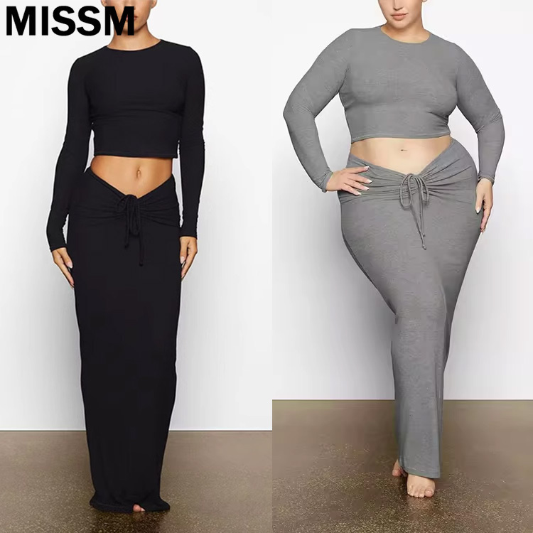 Authentic [Missm] Skims Skirt Kardashian Soft Slim-Fit Long-Sleeve Short Top Modal Set