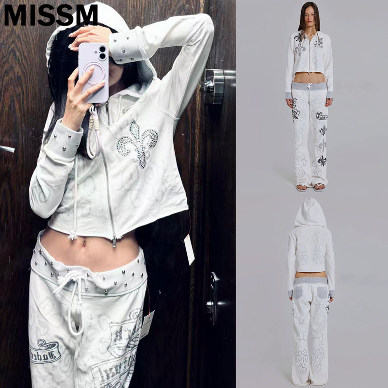 Authentic【Missm】Jaded London New Style Iris Flower Rivet-Decorated Short Hoodie Printed Sweatpants