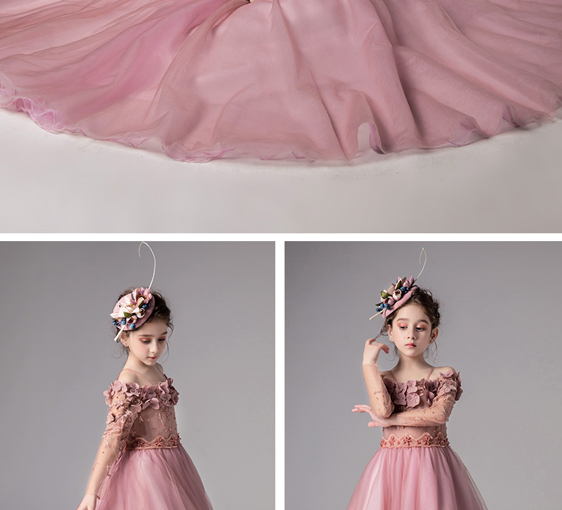 Cô gái máy chủ buổi tối ăn mặc công chúa váy hoa cô gái fluffy sợi một vai trang phục đàn piano trang phục 2018 mới đồ vest cho bé trai 1 tuổi