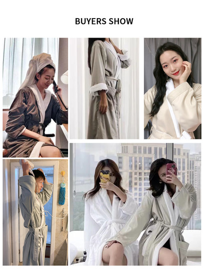 Five-star hotel bathrobe for men and women for all seasons, pure cotton water-absorbent and quick-drying adult bathrobe 2025 new nightgown