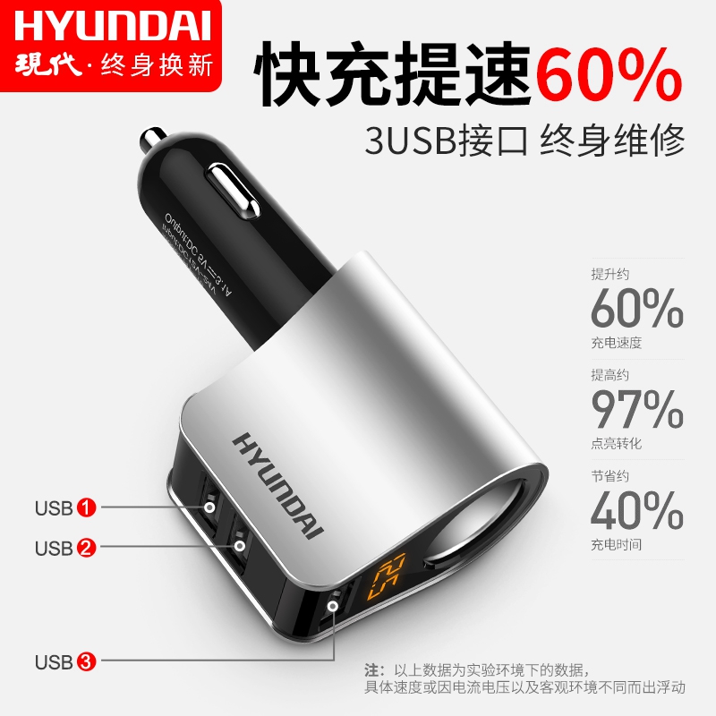 【现代】汽车USB多功能车载充电器一拖三