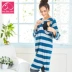 Nhật Bản con chó in sọc dịch vụ nhà phù hợp với dài tay cotton đi chơi quần áo cho con bú phụ nữ mang thai sau sinh quần áo cho con bú mùa xuân và mùa hè - Giải trí mặc / Mum mặc
