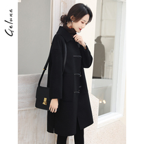 Double-sided wool coat womens long 2020 autumn and winter new horn buckle wool coat zero cashmere coat women
