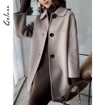 Double-sided coat medium and long 2020 new large size autumn herringbone pattern small hair coat female Korean version slim fit