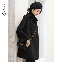 Black double-sided coat womens 2020 autumn and winter new medium-long lace-up zero cashmere coat women are thin
