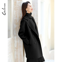 Black double-sided wool coat womens long Korean version 2020 new over-the-knee wool coat double-sided zero cashmere coat