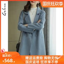 Haze blue double-sided wool woolen coat female Korean version of small man zero cashmere coat 2021 new autumn thin