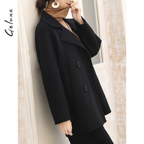 2020 high-end autumn and winter new wool coat suit collar double-sided wool coat womens long section zero cashmere thin