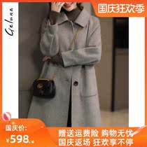 Herringbone double-sided tweed coat womens long 2021 New Korean version of Zero cashmere wool jacket autumn and winter wear thin