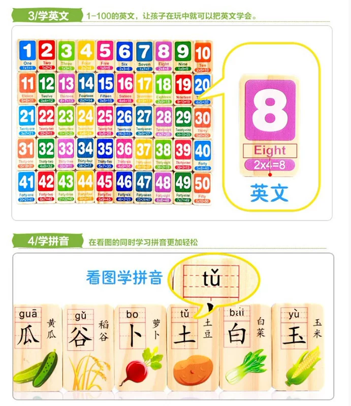 Trẻ em của Trung Quốc nhân vật số dominoes 3-6 năm tuổi bé giáo dục sớm biết chữ khối gỗ giáo dục cho trẻ em đồ chơi