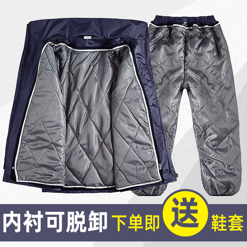 Winter Fleece-Lined Thickened Raincoat and Rain Pants Set for Electric Bikes, Men and Women, Double-Layered, Separate Pieces, Motorcycle Delivery, Warm and Padded