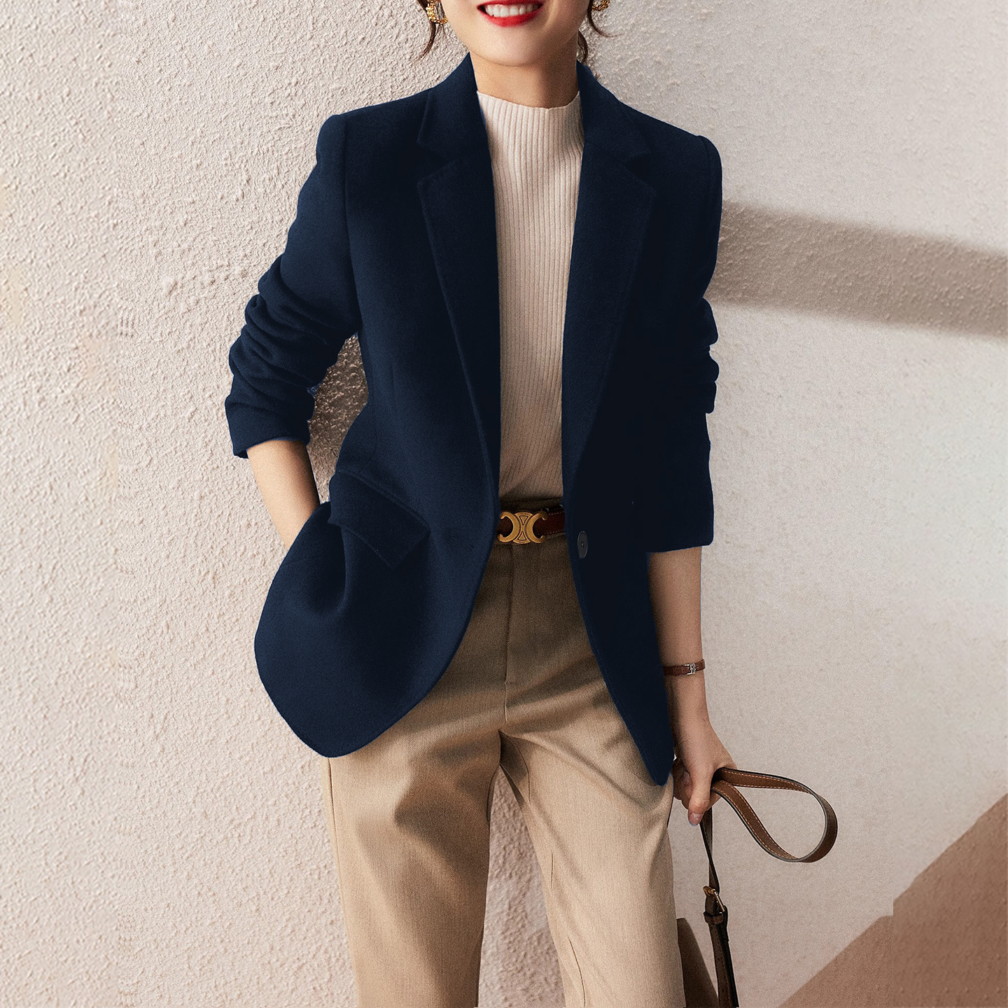 Повседневный пиджак для костюма, женская осенне-зимняя утолщенная профессиональная официальная одежда высокого класса, комбинезон, черный шерстяной маленький костюм, топ