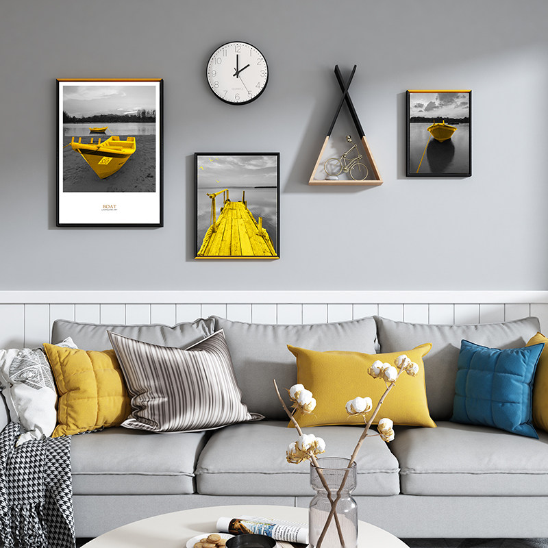 Living room decorated with sofa background wall Nordic creative restaurant painted modern minimalist fashion atmospheric restaurant murals