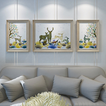 Living Room Decoration Painting Sofa Background Wall Modern Minima Triple Fresco Nordic Restaurant Hang Painting Elk American Oil Painting