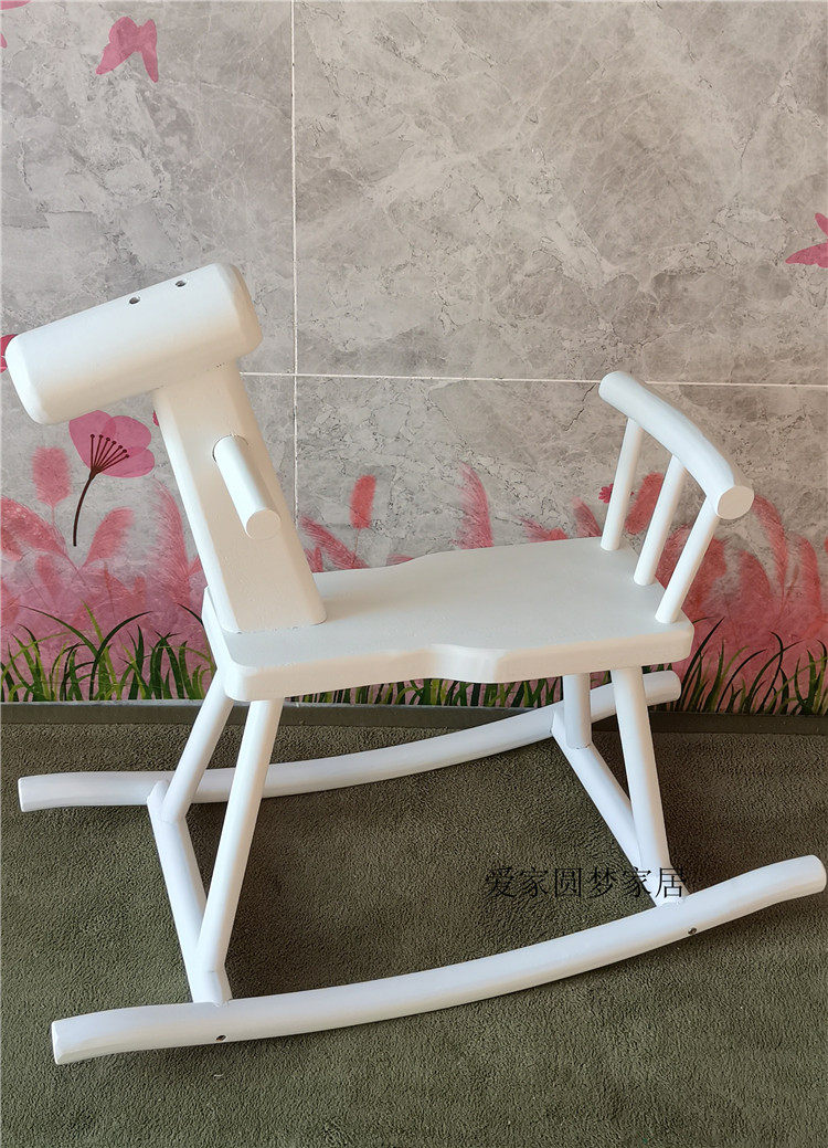 Children rocking horse solid wood thick rocking chair white 3-6 years old adults can sit north ins decorated kindergarten birthday gifts