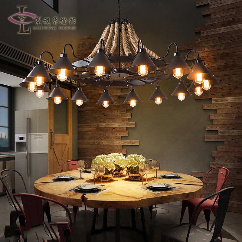 American-Style Clothing Store, Yurt Restaurant, Hotel Private Room, Hot Pot Restaurant, Homestay, Creative Retro Industrial Style Hemp Rope Chandelier
