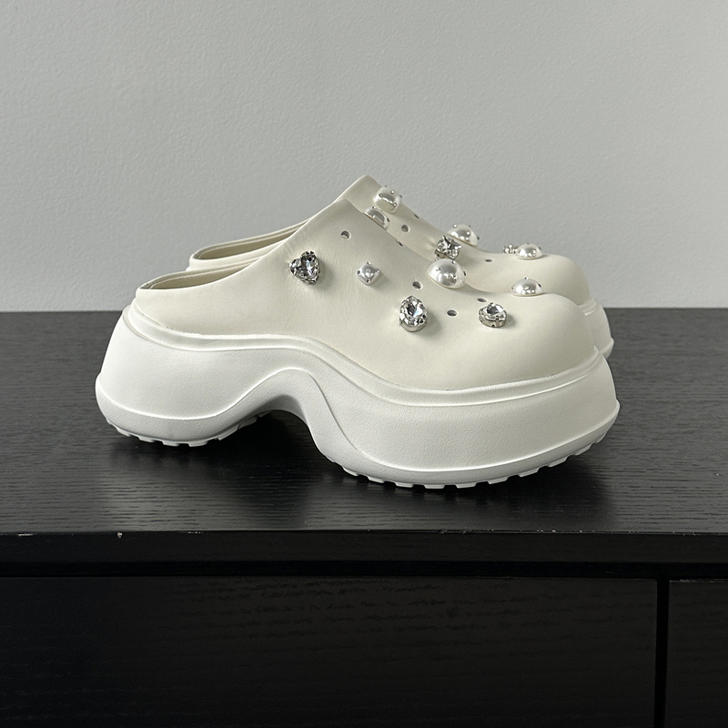 Platform Thick-Soled Closed-Toe Half-Mules for Women, 2026 Spring/Summer New Style, Height-Increasing Slippers for Petite Women, Genuine Leather Outdoor Clogs