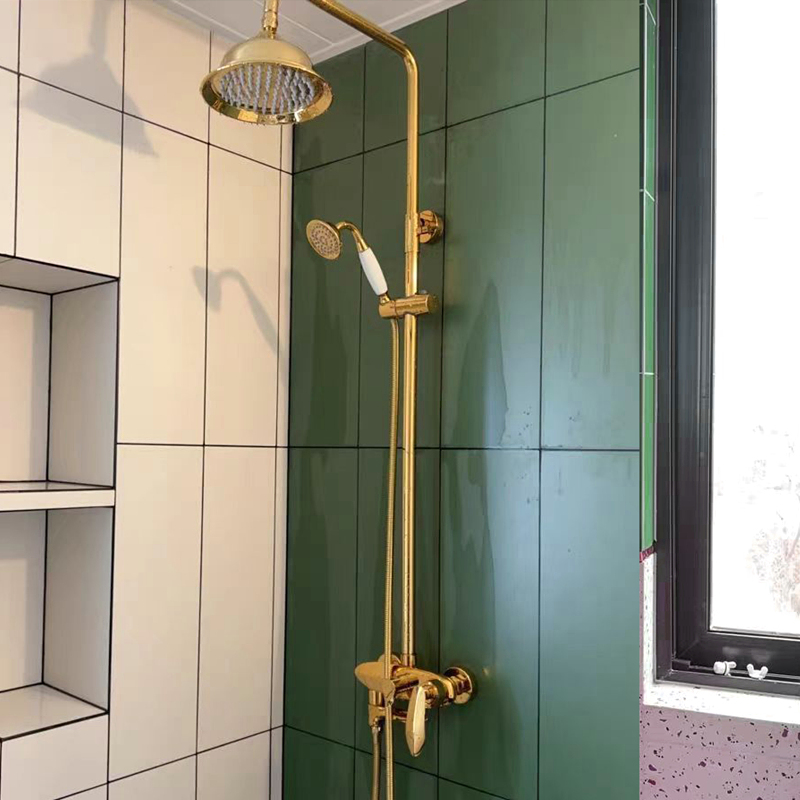 Hotel French Accessible Luxury Golden Shower Set Wall-Mounted Rain Retro Lift Faucet