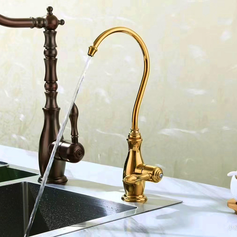 Rotatable French-Style Brass Gold Kitchen Faucet, Sink Water Purifier, Direct Drinking 1/4 Inch Faucet