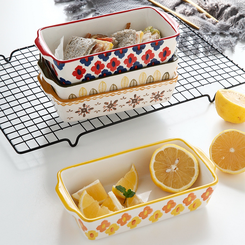 Ceramic ears for jobs rectangle baking bowl lasagna baking pan bake home baking oven 0
