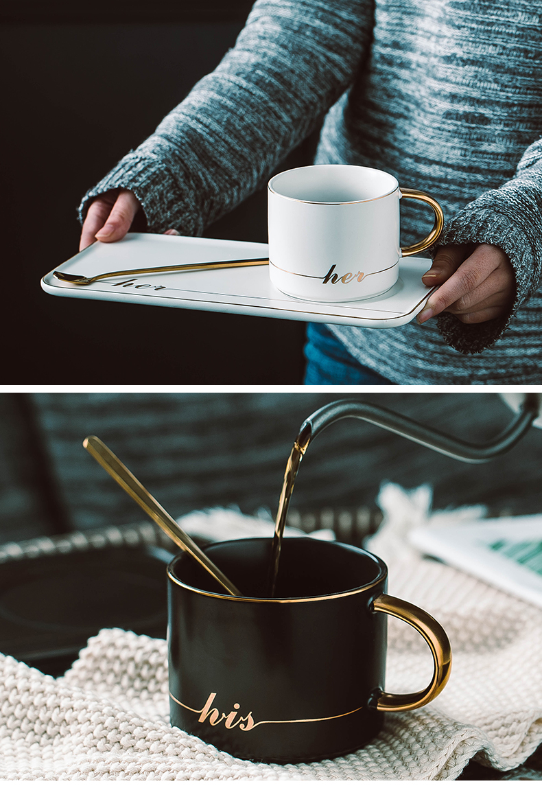 Ceramic coffee cup with small European - style key-2 luxury single spoon plate elegant contracted glass mugs Nordic ins