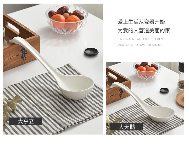 Spoon, ceramic household porcelain run big Spoon, soup wooden Spoon, large - sized long handle porridge porridge Spoon run ceramics