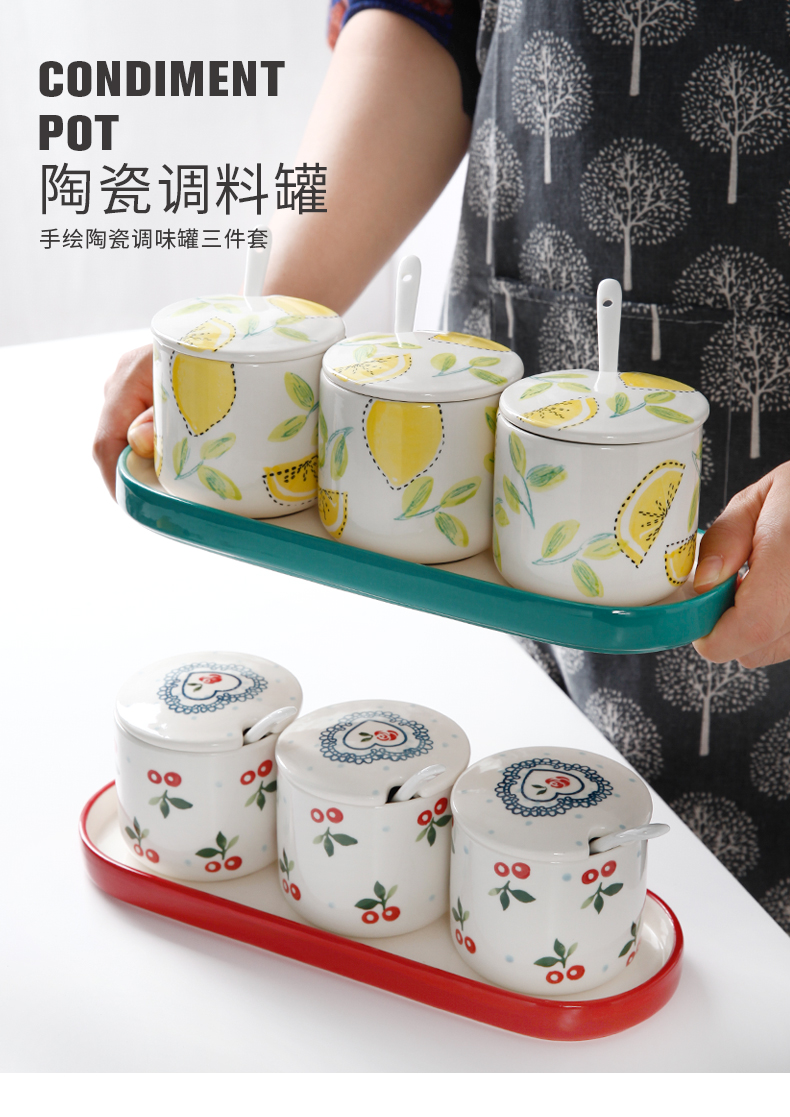 Condiment ceramic flavor pot salt sugar household kitchen Condiment boxed set combined with chilli oil, monosodium salt shaker