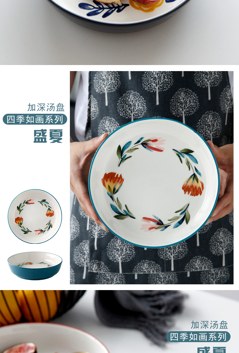 Japanese hand - made creative web celebrity home large ceramic dish dish plate western soup plate round deep dish dish